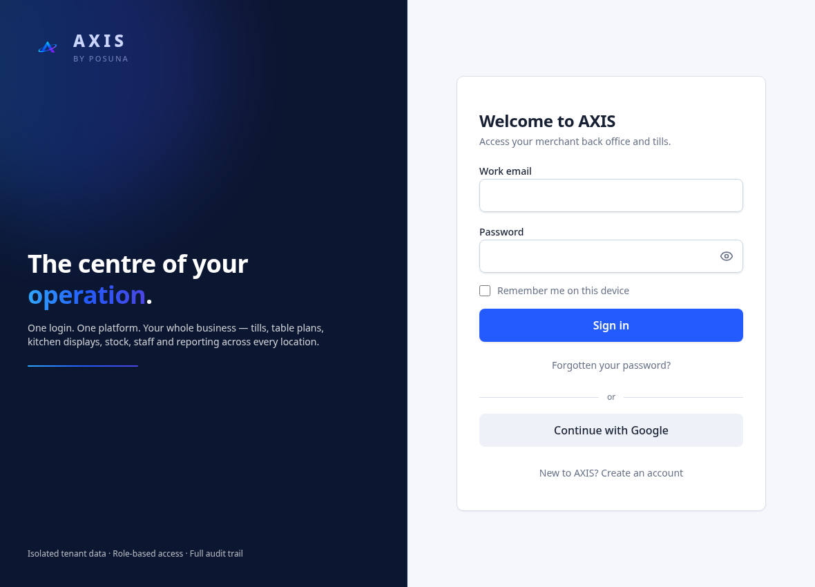 Genuine AXIS account and platform sign-in screen